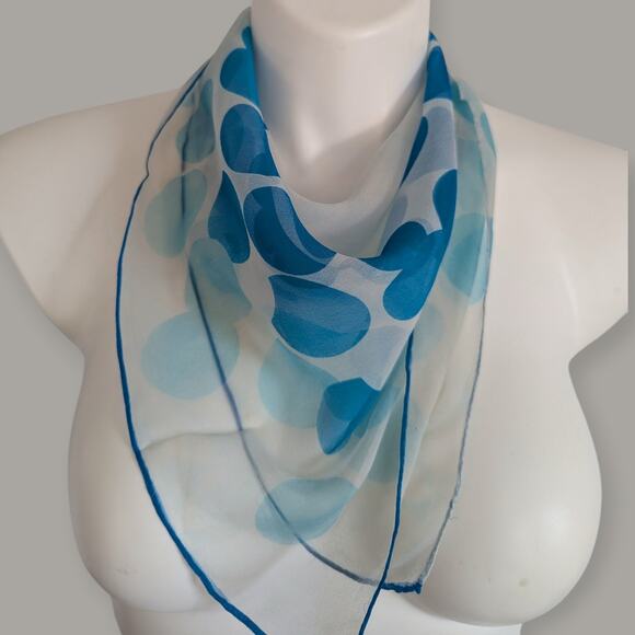 Vintage Aqua Polkadot Chiffon Paoli Square Scarf - Picture 4 of 7